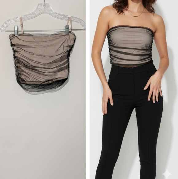 IF SO Tops - SO Black Cream Mesh Ruched Camisole Tank Top Sz 12 Y2K Coquette